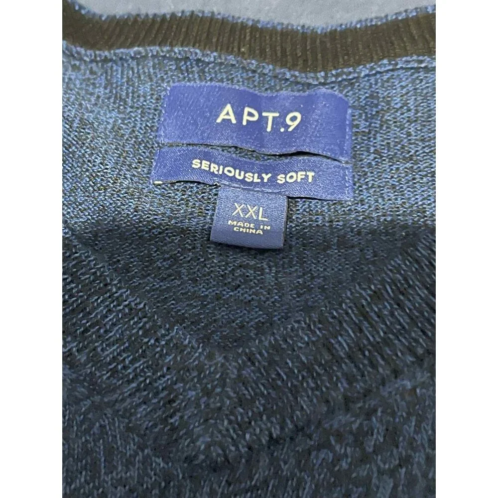 APT 9 Sweater‎ Mens 2XL Blue Seriously Soft Pullover Vneck Long Sleeve Casual